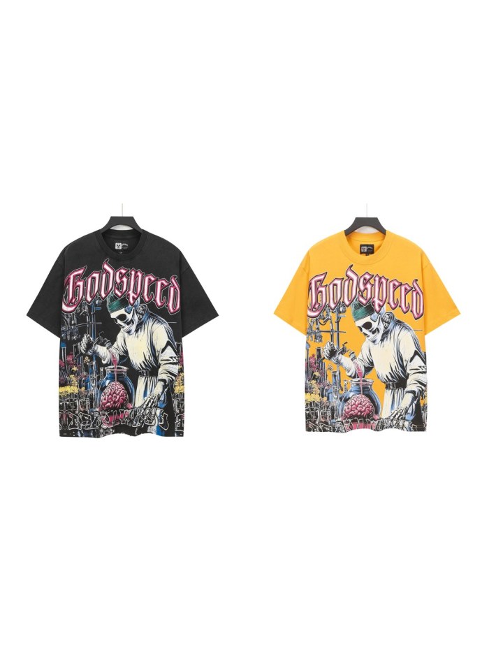 Mad Scientist Graphic Streetwear Front Lab Coat Skeleton Surgeon Human Brain Glass Beaker Floral Lab Gear Pink Outline Gothic Letter T-Shirt 2 colors 29354869