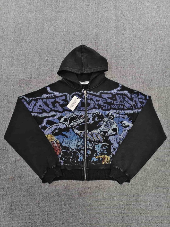 1:1 quality version American Vintage Rhinestone Embroidery Print Washed Zip Up Hoodie 30 colors 29354931