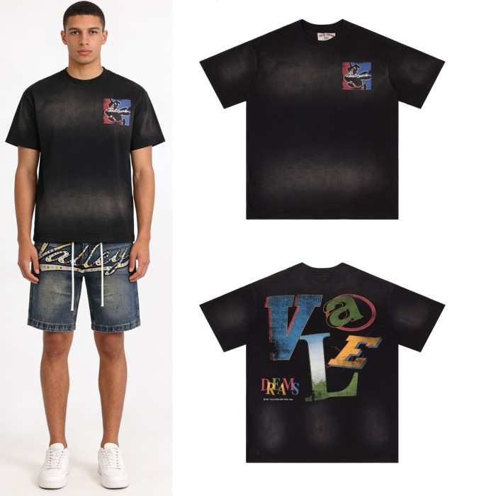 Contrast Color Large Letter Landscape Graffiti Print Washed Tee 2 colors 29354625