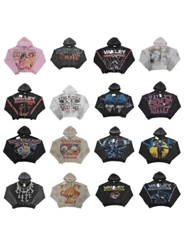 1:1 quality version Portrait Beast Rhinestone Print Washed Hoodie 18 colors 29354930