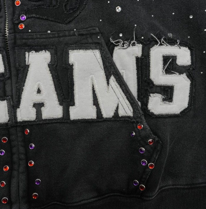 1:1 quality version American Vintage Rhinestone Embroidery Print Washed Zip Up Hoodie 30 colors 29354931