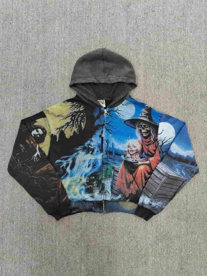 1:1 quality version American Vintage Rhinestone Embroidery Print Washed Zip Up Hoodie 30 colors 29354931