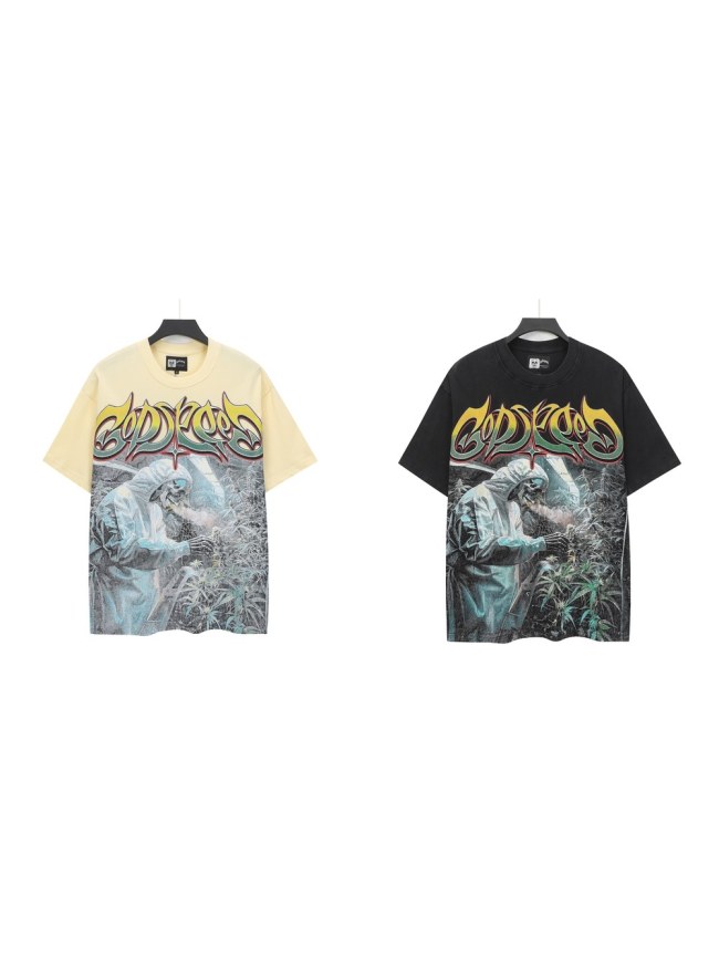 Herbal Farm Graphic Streetwear Front Full Hazmat Suit Skeleton Grower Smoking Herbal Plant Bushes Gradient Gothic Letter Print T-Shirt 2 colors 29354821