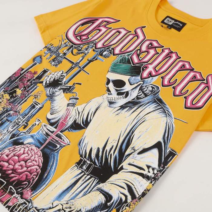 Mad Scientist Graphic Streetwear Front Lab Coat Skeleton Surgeon Human Brain Glass Beaker Floral Lab Gear Pink Outline Gothic Letter T-Shirt 2 colors 29354869