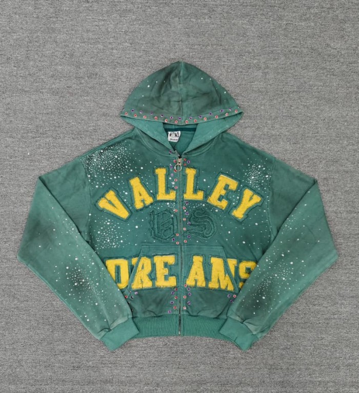 1:1 quality version Vintage Distressed French Terry Embroidery Rhinestone Print Zip Up Hoodie 4 colors 29354932