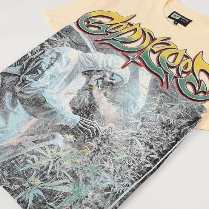 Herbal Farm Graphic Streetwear Front Full Hazmat Suit Skeleton Grower Smoking Herbal Plant Bushes Gradient Gothic Letter Print T-Shirt 2 colors 29354821