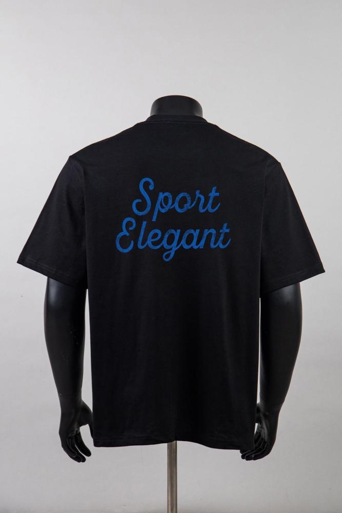 Front Small White Serif Letter Print Back Blue Cursive Slogan Crew Neck Oversized Cotton Tee 2 colors 29356390