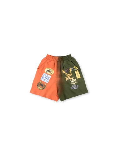 Split Orange Green Gradient Western Cowboy Patch Print Elastic Waist Loose Cotton Sweat Shorts 29356449