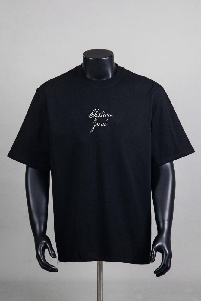Front Chest Black French Cursive Letter Print Crew Neck Oversized Soft Cotton Tee 2 colors 29356393