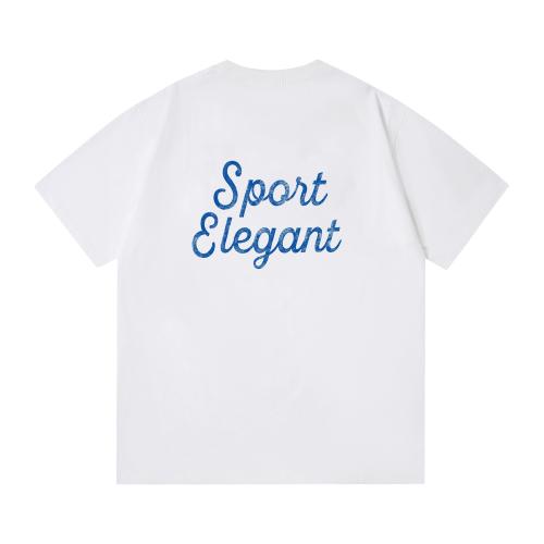 Front Small White Serif Letter Print Back Blue Cursive Slogan Crew Neck Oversized Cotton Tee 2 colors 29356390