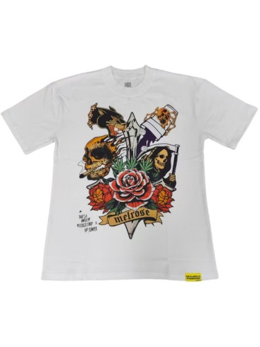 Old School Tattoo Front Multi Skull Rose Basketball Graphic Back Cross Ribbon Letter Oversized T-Shirt 29357798