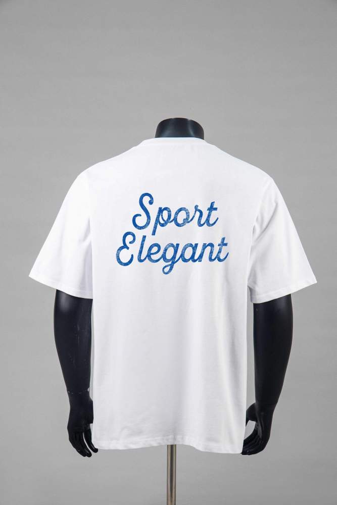 Front Small White Serif Letter Print Back Blue Cursive Slogan Crew Neck Oversized Cotton Tee 2 colors 29356390