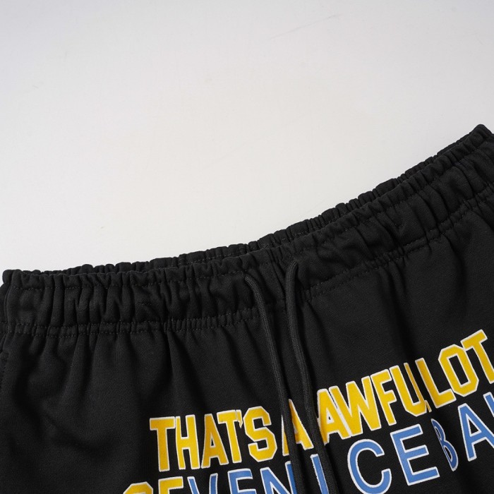 Two-Tone Yellow Pink Letter Number Print Elastic Drawstring Loose Cotton Sweat Shorts 29356460