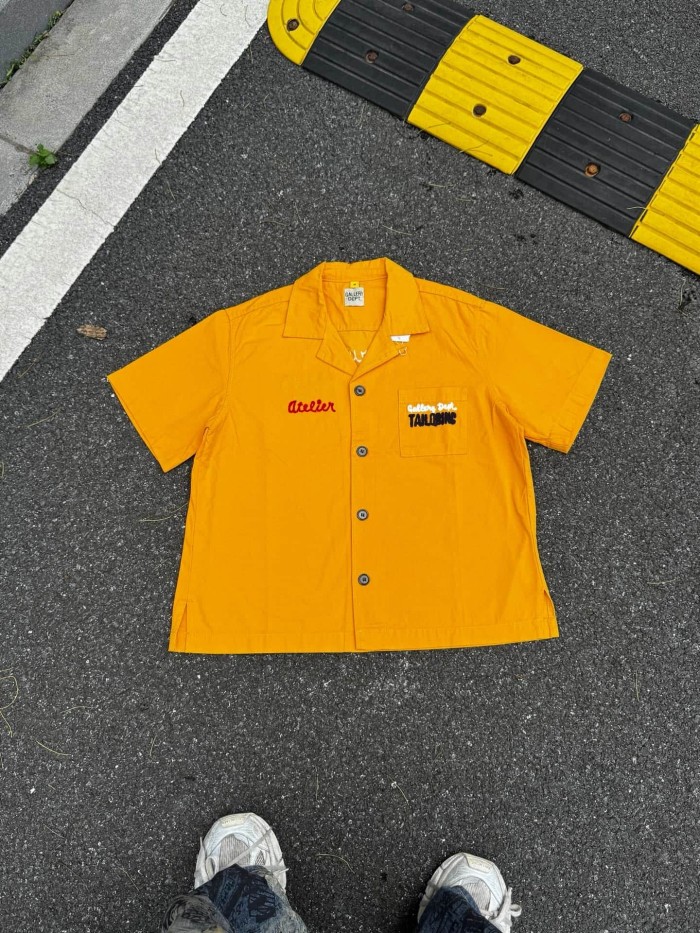 Vintage Cuban Collar Dual Embroidery Front Back Large Letter Graphic Loose Cropped Work Shirt 2 colors 29356378