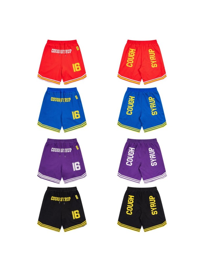 Letter Number 16 Side Vertical Split Dual Sided Graphic Striped Hem Loose Athletic Mesh Shorts Print Shorts 4 colors 29355952