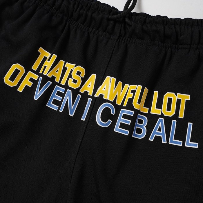Two-Tone Yellow Pink Letter Number Print Elastic Drawstring Loose Cotton Sweat Shorts 29356460