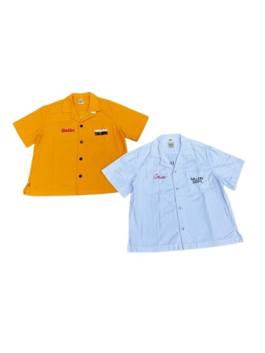 Vintage Cuban Collar Dual Embroidery Front Back Large Letter Graphic Loose Cropped Work Shirt 2 colors 29356378