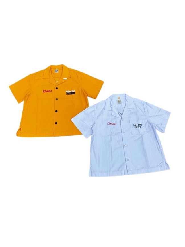 Vintage Cuban Collar Dual Embroidery Front Back Large Letter Graphic Loose Cropped Work Shirt 2 colors 29356378