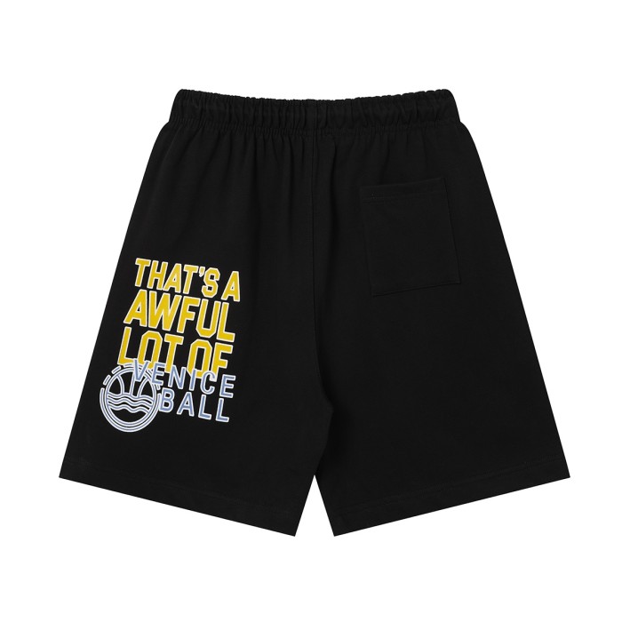 Two-Tone Yellow Pink Letter Number Print Elastic Drawstring Loose Cotton Sweat Shorts 29356460
