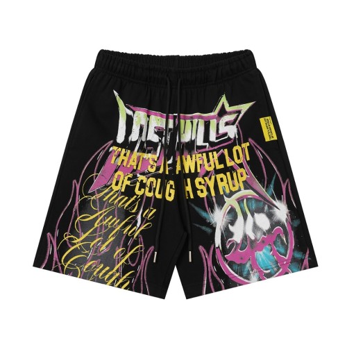 Vintage Washed Black Front Colorful Graffiti Flame Print Elastic Drawstring Loose Sweat Shorts 29356454
