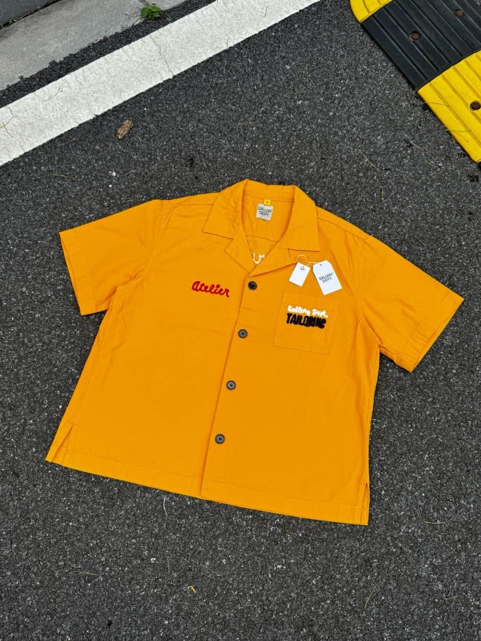 Vintage Cuban Collar Dual Embroidery Front Back Large Letter Graphic Loose Cropped Work Shirt 2 colors 29356378