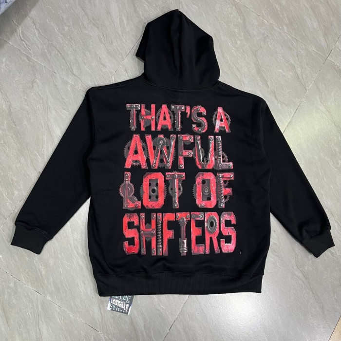 Red Rust Mechanic Gear Overlay Text Slogan Back Vertical Stacked Metal Bolt Letter Print Fleece Hoodie 29355902