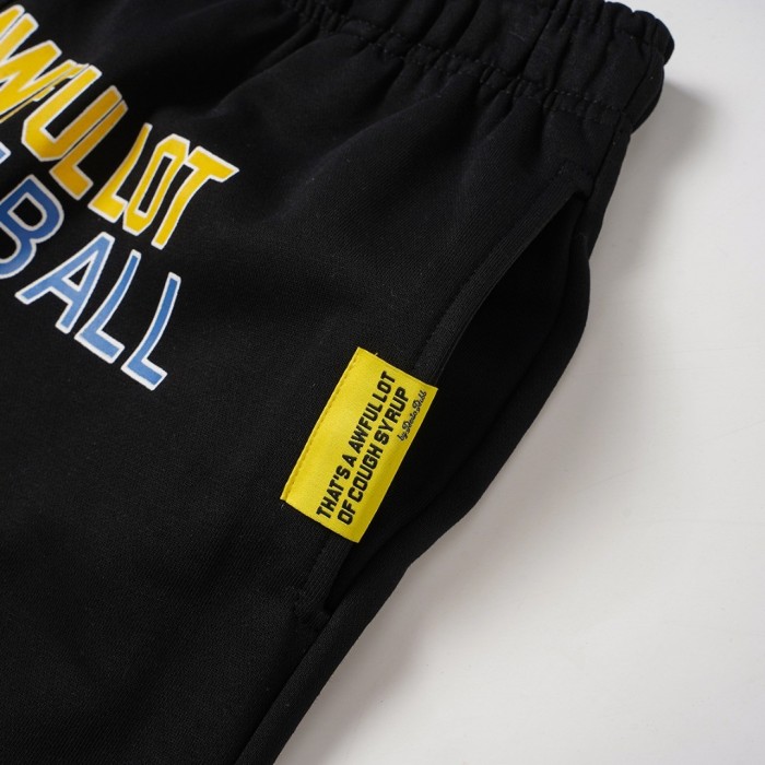 Two-Tone Yellow Pink Letter Number Print Elastic Drawstring Loose Cotton Sweat Shorts 29356460