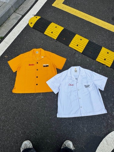Vintage Cuban Collar Dual Embroidery Front Back Large Letter Graphic Loose Cropped Work Shirt 2 colors 29356378