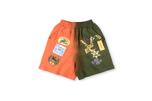 Split Orange Green Gradient Western Cowboy Patch Print Elastic Waist Loose Cotton Sweat Shorts 29356449