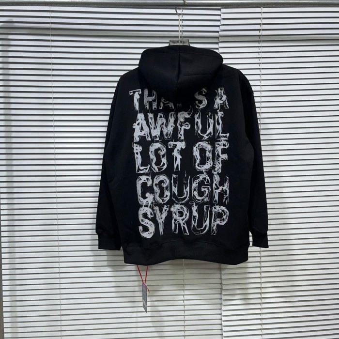 Worn Out White Slogan Print Back Vertical Smoke Distorted Letter Dual Side All Over Print Fleece Hoodie 29355897