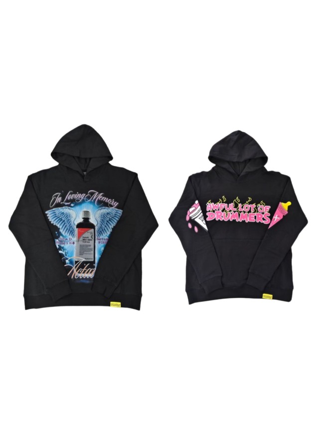 Back Angel Wing Medicine Bottle Memorial Print Front Pink Bubble Letter Ice Cream Cup Sleeve Graphic Fleece Lined For Autumn & Winter Hoodie 29357860