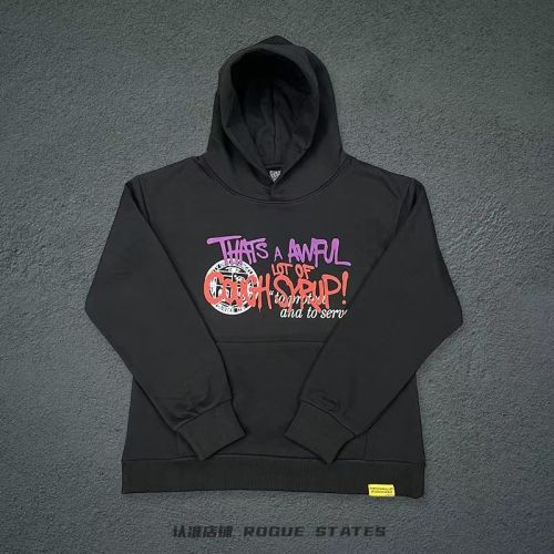 Vintage Hip Hop Front Graffiti Multicolor Slogan Circular Stamp Print Back Retro Police Comic Scene Graphic Fleece Lined For Autumn & Winter Hoodie 29357849
