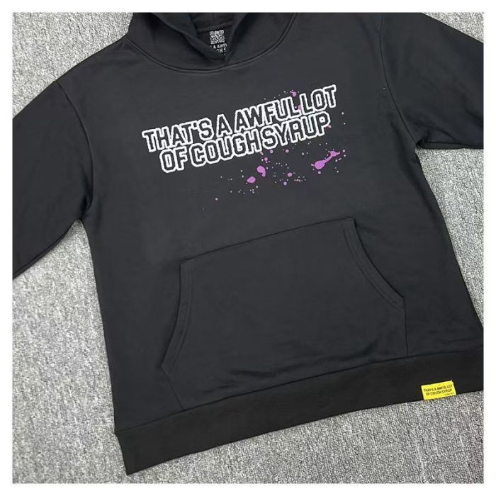 Chest White Stroke Slogan Purple Splash Ink Print Back Abstract Figure Gun Dripping Heart Graphic Fleece Lined For Autumn & Winter Hoodie 29357856