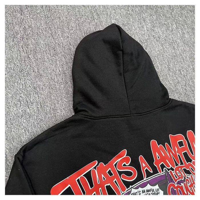 Vintage Hip Hop Front Graffiti Multicolor Slogan Circular Stamp Print Back Retro Police Comic Scene Graphic Fleece Lined For Autumn & Winter Hoodie 29357849