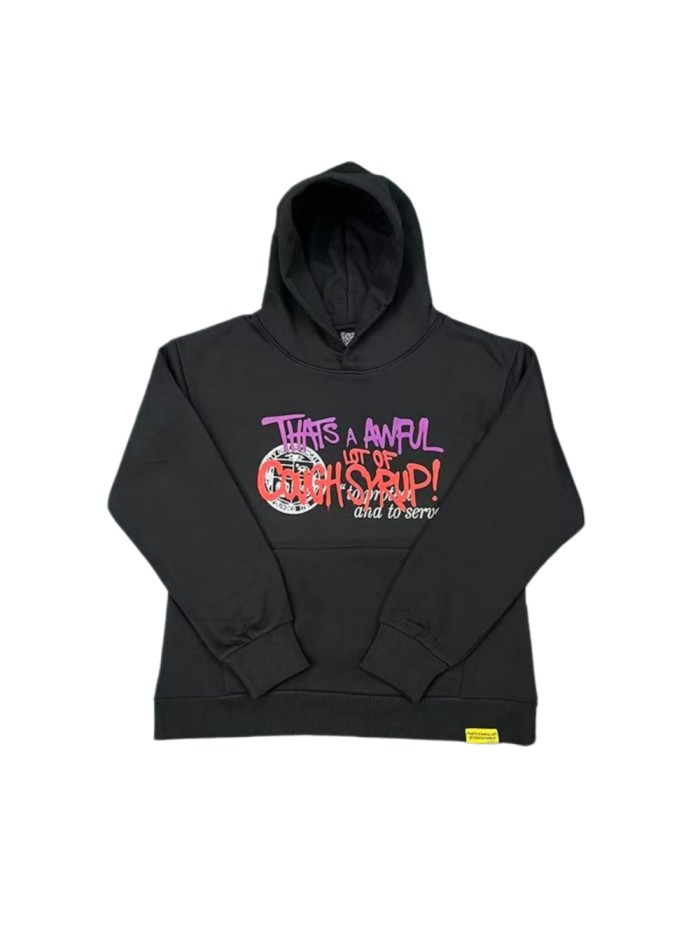 Vintage Hip Hop Front Graffiti Multicolor Slogan Circular Stamp Print Back Retro Police Comic Scene Graphic Fleece Lined For Autumn & Winter Hoodie 29357849