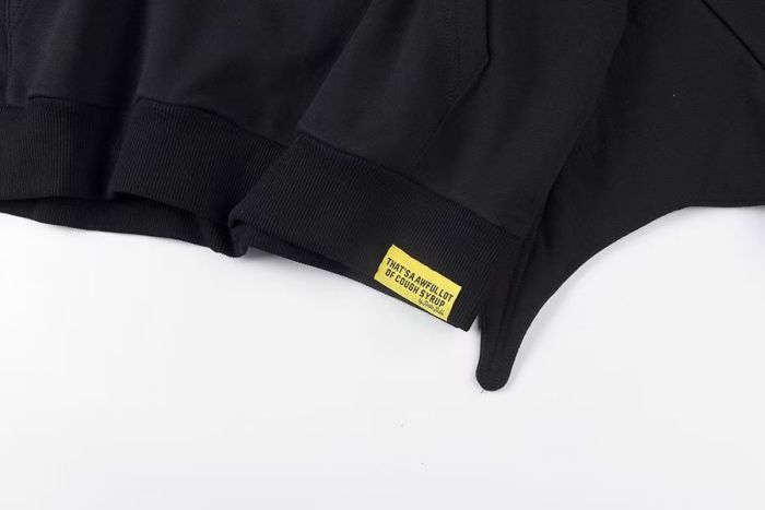 1:1 quality version Gothic Y2K Bat Wing Sleeve Oversized Black Double Sided Text Print Cropped Cotton Pullover Hoodie 29358986