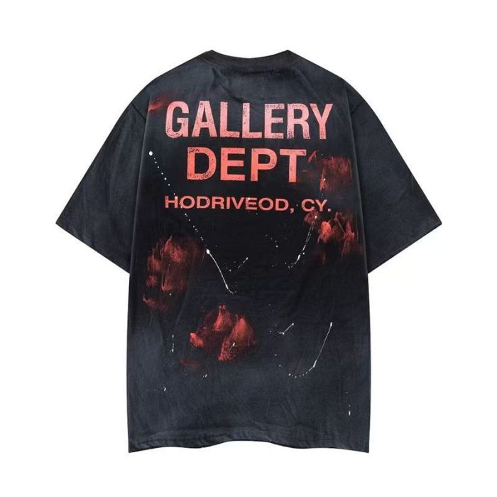 Vintage Street Front Small Cyan Letter Ink Splash Back Large Cyan Font Splash Texture Print Oversized Cotton Tee 2 colors 29359039