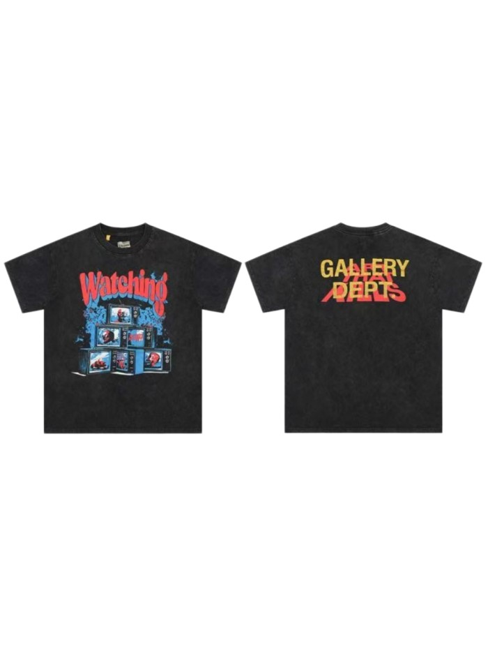 Vintage Grunge Streetwear Double Sided Retro TV Monitor Collage Graphic Back Gold Red Overlap Letter Print Oversized Washed Tee 29358832