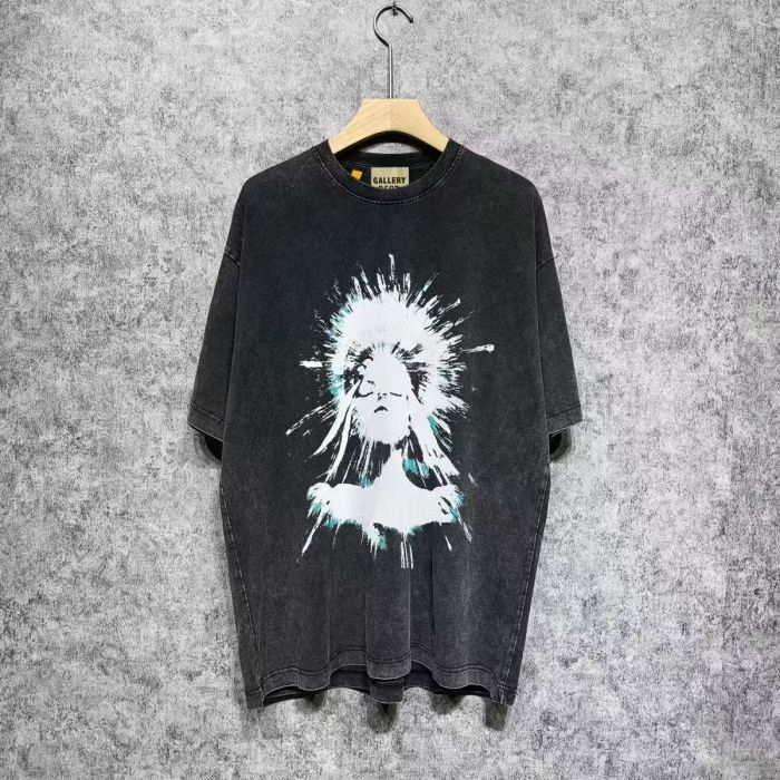 Grunge Rock Streetwear Double Sided Vintage Portrait Graphic Back Two Tone Stacked Letter Print Oversized Washed Cotton Tee 29358828