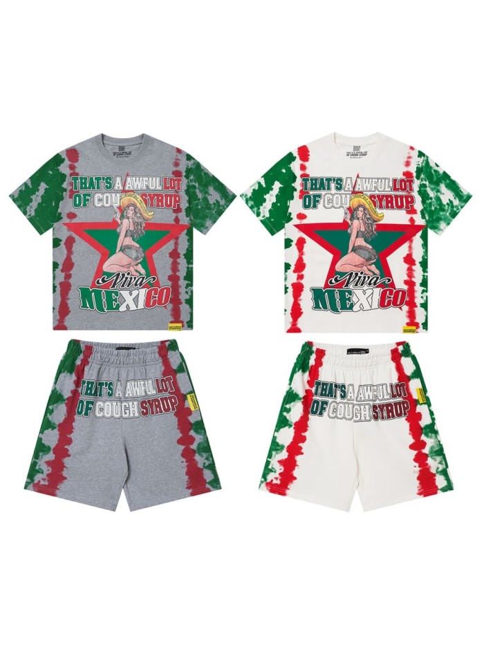 Vintage Tie-Dye Western Lady Star Print Tee & Shorts Set 2 colors 29359163