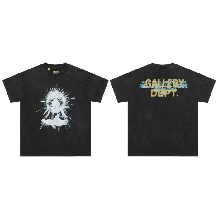 Grunge Rock Streetwear Double Sided Vintage Portrait Graphic Back Two Tone Stacked Letter Print Oversized Washed Cotton Tee 29358828