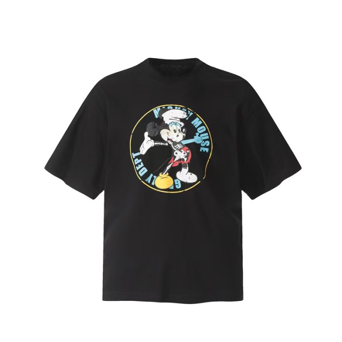 Vintage Cartoon Grunge Streetwear Double Sided Circular Skeleton Mouse Graphic Back Cyan Text White Hand Print Oversized Washed Cotton Tee 29358834