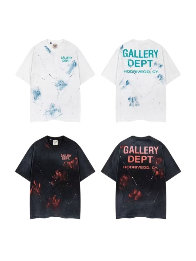 Vintage Street Front Small Cyan Letter Ink Splash Back Large Cyan Font Splash Texture Print Oversized Cotton Tee 2 colors 29359039