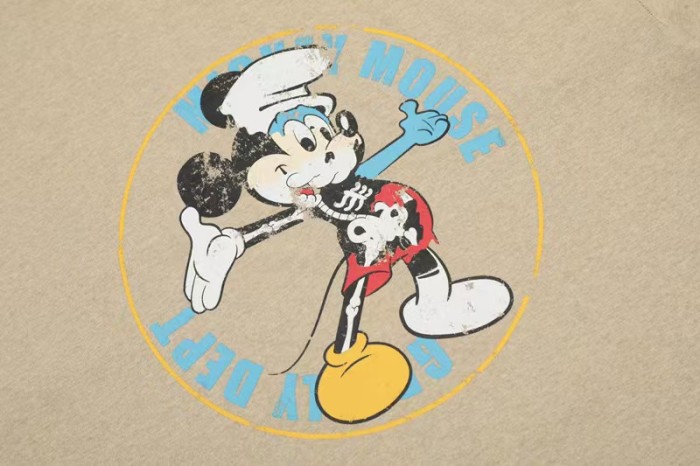 Vintage Cartoon Grunge Streetwear Double Sided Circular Skeleton Mouse Graphic Back Cyan Text White Hand Print Oversized Washed Cotton Tee 29358834