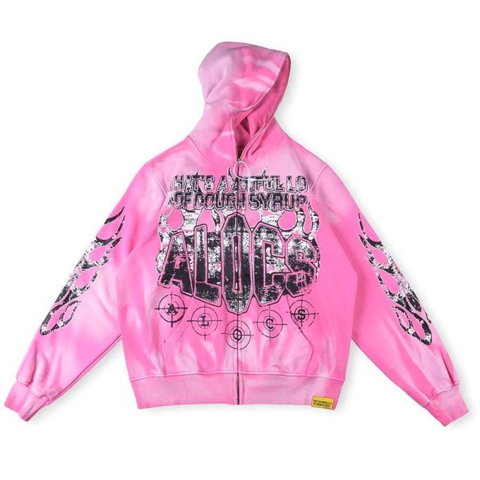 1:1 quality version Y2K Grunge Tie Dye Distressed Flame Sleeve AL0CS Letter Number 16 Double Sided Graphic Zip Up Hoodie 2 colors 29358924