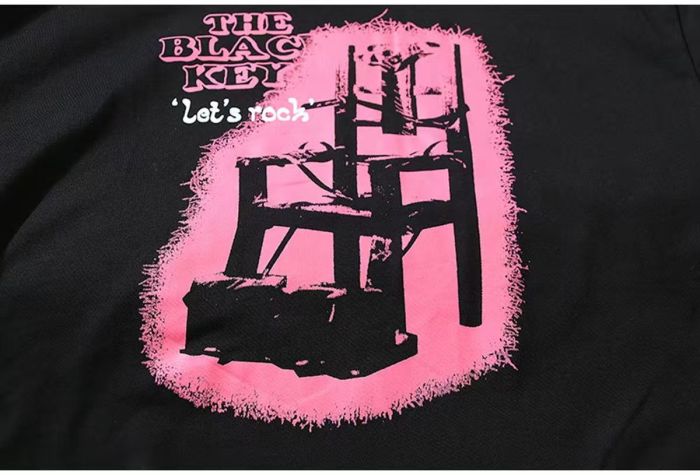 Grunge Rock Streetwear Double Sided Pink Chair Sketch Graphic Back Gold Overlap Letter Slogan Print Oversized Washed Cotton Tee 29358829