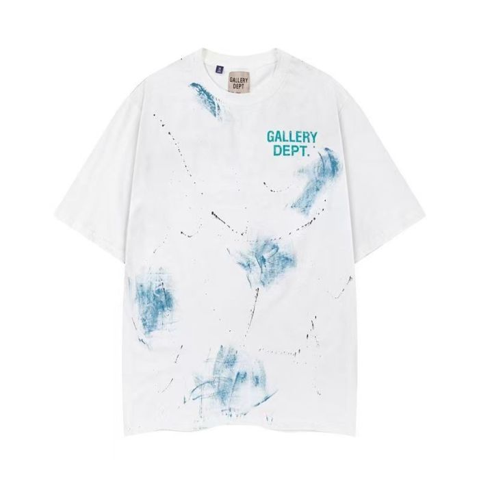 Vintage Street Front Small Cyan Letter Ink Splash Back Large Cyan Font Splash Texture Print Oversized Cotton Tee 2 colors 29359039