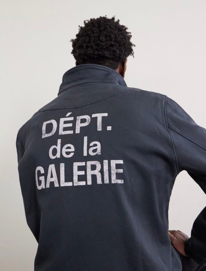 1:1 quality version Streetwear Solid Black Front And Back Vintage French Letter Print Lapel Full Zip Loose Fit Sweat Jacket 29367372