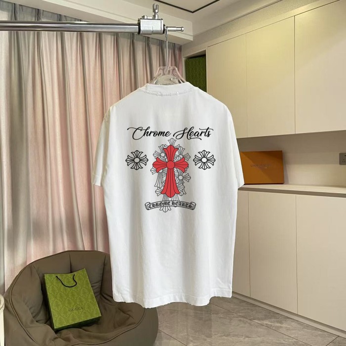 1:1 quality version Vintage Distressed Street Front Small Cursive Script Chest Print Back Red Cross Multi Floral Outline Graphic T-shirt 4 colors 29366081