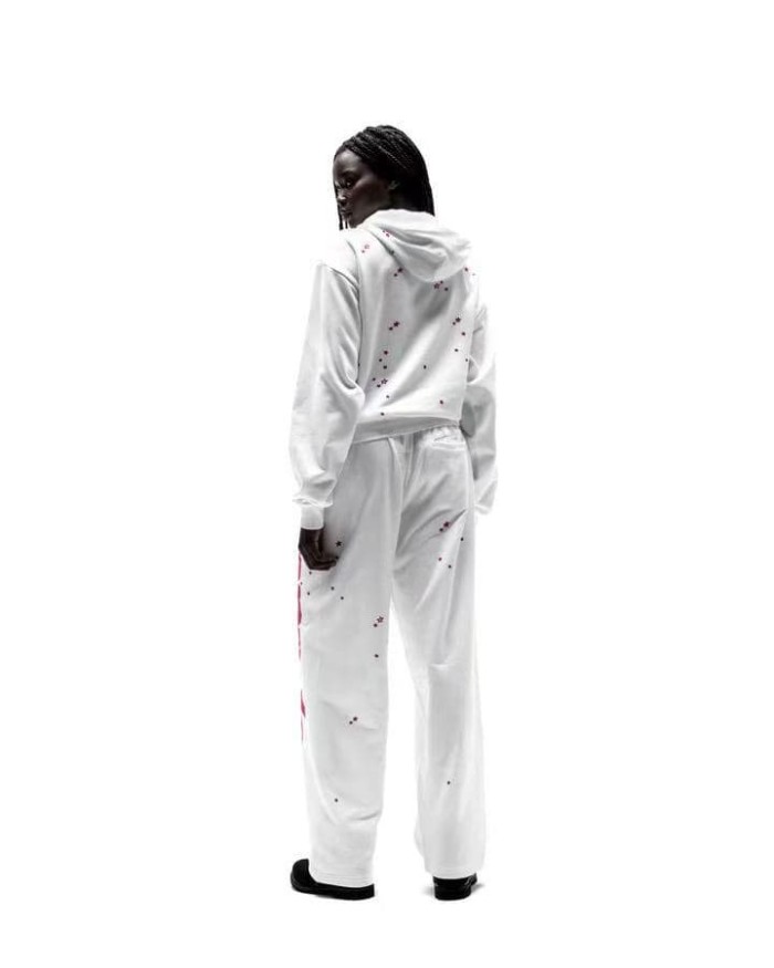 [Big & Tall for weights up to 220 lbs]1:1 quality version High Street White Pink Splash Star Letter Print Hoodie & Pants Set 29368149